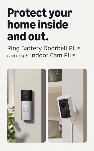 Image of Ring Battery Doorbell Plus (newest model), Nickel Silver with Indoor Cam Plus, White
