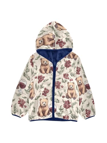 Bear and Grape Wine Girls Fleece Jacket Girls Fall Jacket Boys Coats Zip Up Hoodie Children Outerwear 2-10T