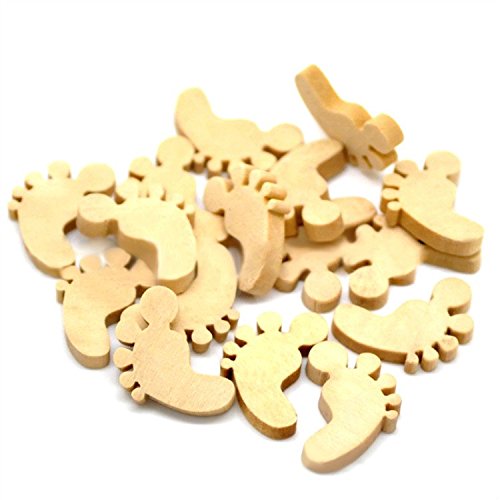 BlueMoo Decorazioni artigianali tagliate a laser in legno MDF a forma di piedini, 50 pz, non colorate, 18 mm