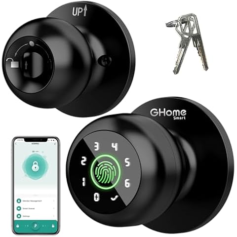 GHome Smart 4-in-1 Smart Door Knob Fingerprint Door Lock with Keypad, Biometric & App Control, Keyless Entry for Room, Garage, Office, Apartment, Local Data Storage Cover