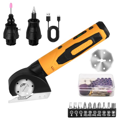 4-In-1 Cordless Electric Scissors,90pcs Multi-Functional 4V Cardboard Cutter Electric,Includes Interchangeable Rotary Tool Kit,Suitable For Cardboard Cutting,Sanding,Drilling,And Diy Crafts
