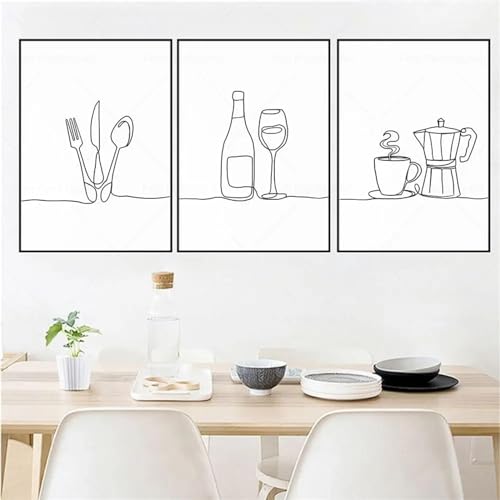 Peinture toile minimaliste salon affiche nordique verre à vin haute définition 3 pièces