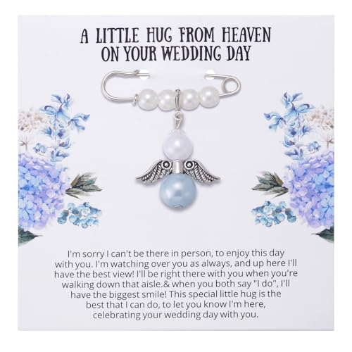 Ralukiia Something Blue Angel Memory Bouquet Charm, Wedding Day Hug from Heaven, Guardian Angel Charm, Memorial Gift for Bride, Wedding Gift from Deceased Mom or Dad, Remembrance Gifts