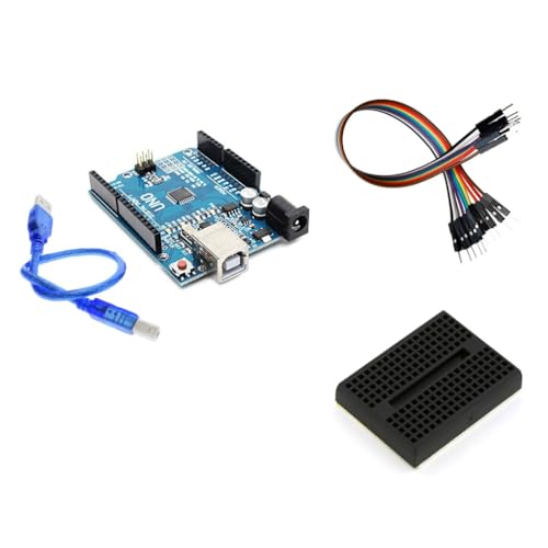 Image of UNO R3 SMD Development Board | with USB Cable | CH340G - Prototyping Board for DIY Electronics (UNO r3 SMD Development Board with USB Cable + Mini BreadBoard + 20 M to M Jumper Wires)