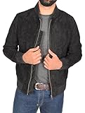 Mens Real Soft Goat Suede Bomber Jacket BLACK Slim Fit Varsity Baseball Coat - Blur (XX-Large)