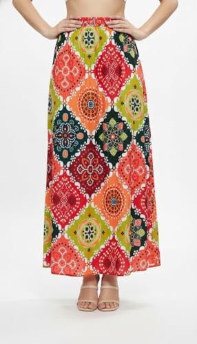 Image of VAGISHA Women's 4-Metre Flared Long Skirt | Skirts for Women Long Length | Long Skirts for Girls | Ethnic & Boho Printed Wear with Elastic Waist | Perfect for Party, Festive & Casual Look