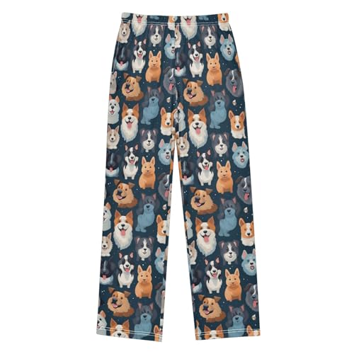 ALAZA Type Of Dogs Collection Pajamas Bottoms with Pockets Comfy Pjs Sleepwear Elastic Waistband Pajamas Pants Lounge Pants for 6-14 Years