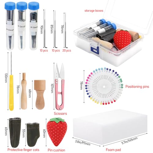 Image of YRMJ 53 Pack Felting Tool Set, 3 Sizes of Felting Needles, Soft Working Pad & Accessories for All Your Needle Felting, Wool Crafting, and DIY Art Projects