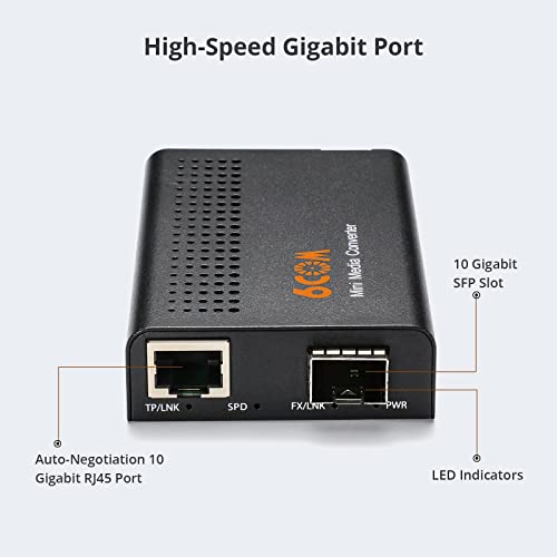 Image of Mini 10G Ethernet Network Media Converter, Unmanaged 1x 100M /1G /2.5G /5G /10GBase-T RJ45 to 1x 10GBase-X SFP+ Slot 10Gigabit Ethernet Media Converter, AC 100V~240V or DC 5~12V Optional