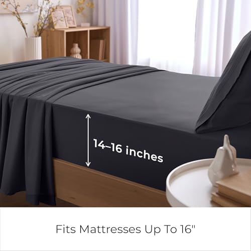 Image of Mellanni Twin Sheets Set - 3 PC Iconic Collection Bedding | Hotel Luxury, Extra Soft, Cooling Bed Sheets - Wrinkle, Fade, Stain Resistant (Twin, Charcoal)