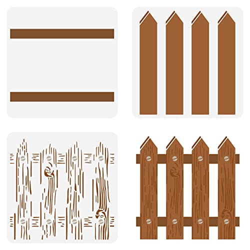 FINGERINSPIRE 3 Pcs Layered Fence Stencil 11.8x11.8inch Reusable Wood Textures Fence Painting Template DIY Art Fence Pattern Decoration Stencil for Painting on Wood, Wall and Furniture