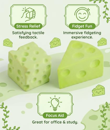 Image of 2Pcs Cheese Squishy, Taba Squishy, Dumpling Squishy-Stretchy Food-Shaped Sensory (green1)