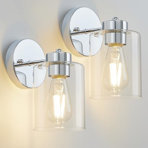 Porphyions Morden Wall Sconces Set of Two, Vanity Sconce Lights - Chrome Bathroom Lighting