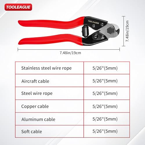 Image of TOOLEAGUE 8 inch Heavy Duty Cable Wire Cutters, Stainless Steel Wire Rope Cutter for Cable Deck Railing, Decking, Wire Seals,Aircraft Bicycle
