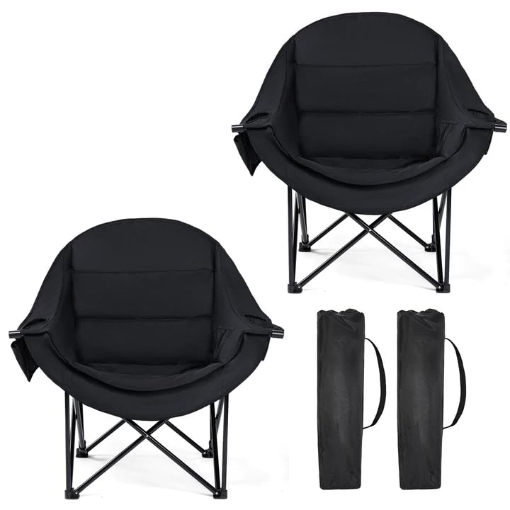 Image of Oversized Camping Chairs 2 Pack, 500 LBS Heavy Duty Folding Chairs, Black
