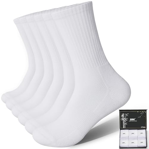 LWK Mens Bamboo Viscose Thick Cushioned Crew Socks 6-Pack Gift Box