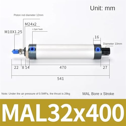 Mini cylindre à air comprimé double effet MAL 32mm en alliage - 3