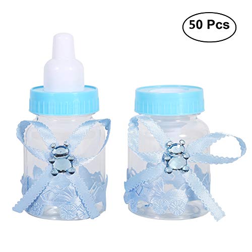 50pcs Estilo de la Botella de Caramelo de Caja de Dulces para Nacimiento Bautizo Bautismo Cumpleaños Bebé Decoraciones (Azul)