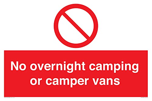 No overnight camping or camper vans Sign - 600x400mm - A2L, Red/White