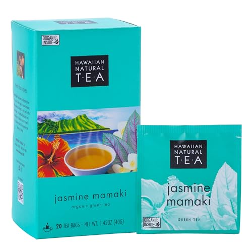 Image of Hawaiian Natural Tea Organic Mamaki Jasmine Green Tea Blend - 20 Bags | Antioxidant-rich for calming, wellness, bedtime, anxiety and stress; gift for special occasions