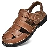 Arkbird Men's Sandals, Closed Toe Leather Fisherman Outdoor Hiking Sport Shoes Summer