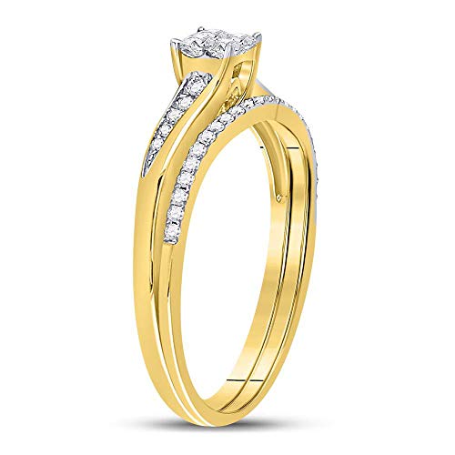 Jewels By Lux 14K Yellow Gold Princess Diamond Cluster Bridal Wedding Ring Band Set 1/3 Cttw, Womens Size: 5-93