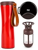 Reisebecher, Kiss Kiss Fish Vakuum-Becher mit OLED-Temperaturanzeige | Touch-interaktives Edelstahl-Reisebecher, Smart-Kaffeebecher inklusive Kaffeebrauer, 430 ml für Weihnachten Red Limited