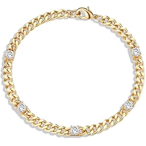Evabelle Cuban Chain 5pcs Cubic Zirconia Gold Bracelets for Women 14K Real Gold Plated Sparkle Simulated Diamond Curb Cable Link Infinity Bracelets Trendy Dainty Gold Bracelet for Men Birthday | Mothers Day Gifts for Women Gold Jewelry 7-7.5 Inches