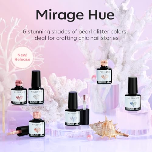 Image of modelones Pearl Gel Nail Polish, 6 Colors Shimmer Glitter Iridescent White Nude Blue Pink Mermaid Nail Drawing Soak Off Gel Polish Swirl Shell Thread Effect Gift DIY at Home with Dotting Pen