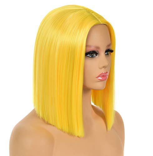 ZGCY Halloween Cosplay Wig Yellow Wig Short Straight Bob Wig Middle Part Wig for Women Synthetic Cosplay Wig for Girl Colorful Halloween Wig for Party (YELLOW)