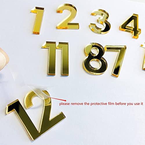 Image of 12 Pcs Arabic Mirrored Acrylic Numerals Movement Machine 22mm for Wood Resin Marble Clock Fancy Needles Pack 2 (Gold D3)