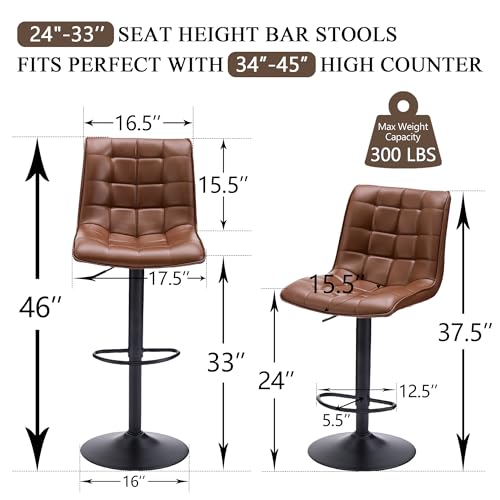 Image of FIRAVOE Adjustable Height Bar Stools Set of 4 with Backs for Kitchen Island