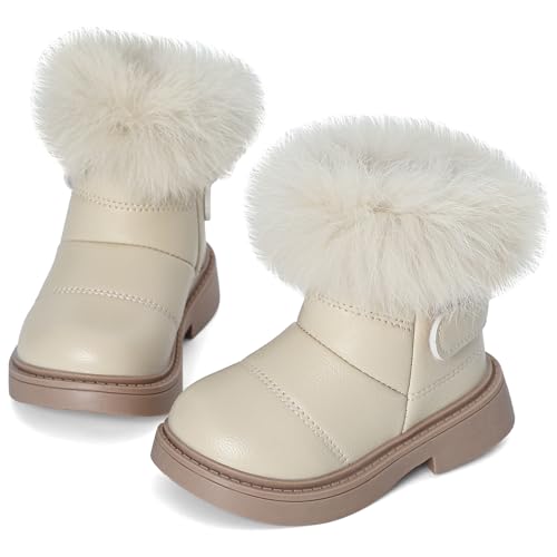 MK MATT KEELY Girl's Snow Boots Warm Fur Lining Non-Slip Ankle Boots Winter PU Leather Waterproof Boots for Toddlers/Little Kid 6
