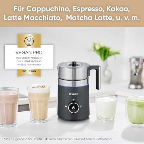 Foto von SEVERIN SPUMA 500 Induktions-Milchaufschäumer, Easy-Select-Drehregler, LED-Lichtring mit Statusanzeige, einfache Reinigung, Barista-Ausgusszotte, Edelstahl-gebürstet, schwarz, SM 3585