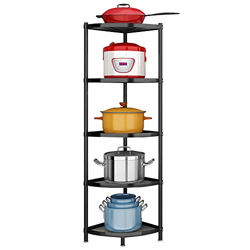 Winterworm 5-Tier Metal Corner Shelf,Black Carbon Steel Kitchen Corner Shelf Pot Storage Rack for Home Office Kitchen Organizer