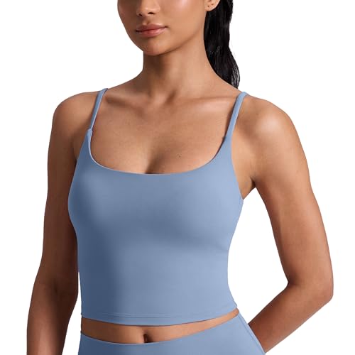 Image of CRZ YOGA Butterlift Scoop Neck Crop Tank Top | Medium Support, Removable Pads, Yoga, Buttery Soft, Adjustable U Back, Longline Sports Bras for Women
