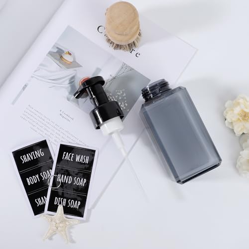 Image of Segbeauty Empty Foam Soap Dispenser Pump Bottles 15.2oz 2pcs, Refillable Foaming Hand Soap Dispenser, 450ml Gray Foam Bottle with Waterproof Stickers, Plastic Square Liquid Foaming Container BPA Free