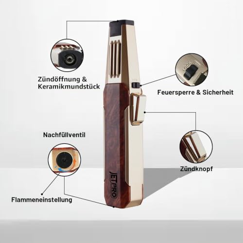 JETPRO Butan-Taschenlampe Feuerzeug Einhandbedienung Feuerzeug mit verstellbarer Strahlflamme Küche Kochfackel (Butangas nicht enthalten) (… – Ansicht 2