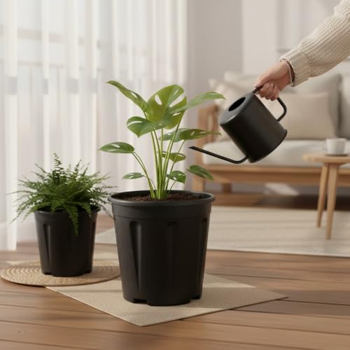 Image of 8 Inch Nursery Pots, 15 Packs Variety Plastic Pots with Drainage Hole, Plant Containers for Seedlings, Succulents, Transplanting (8 Inch, Black-Round) (Black - Round)