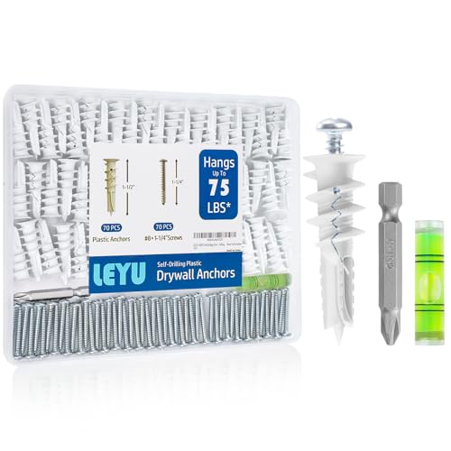 LEYU 140PCS Self Drilling Drywall Anchors and Screws Kit #8 x 1-1/4”, Heavy Duty Sheetrock Anchors...