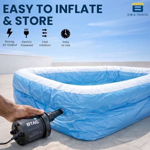 Image of Btag Premium Inflatable Family Swimming Pool for Kids & Adults | Extra-Large 7 Feet 3-Layer Striped Bath Tub with Electric Air Pump, 82x59x23 Inch for Home & Outdoor Use