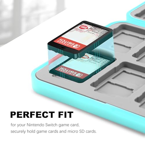 Image of FYY Nintendo Switch Game Case Holder for Switch 2 Cartridge Case with 24 Game Card Slots & 48 Micro SD Card Slots, Hard Shell, Silicone Lining Mint Green