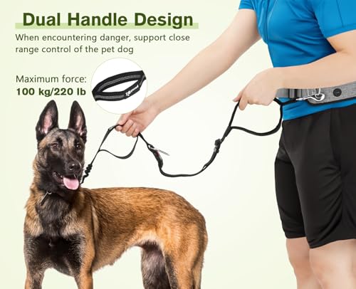 pecute Joggingleine Hunde mit Bauchgurt, Laufgürtel Hundeleine für Große und Mittelgroße Hundes, Leine Hund mit Gürteltasche, Elastische Laufleine, Dog Leash für Laufen, Joggen