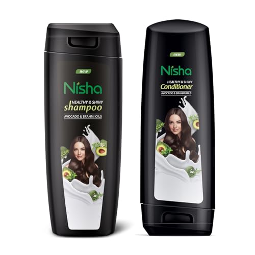 Image of Nisha Shampoo & Conditioner Combo, 180ml Each | Avocado & Brahmi Oil Formula for Straight, Healthy, Shiny & Frizz-Free Hair | For Men & Women