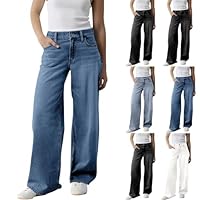 Uwdiohq Jean Femme Taille Haute Coupe Droite Straight Jeans Baggy Jambes Larges Amincissantes avec Tous Les Pantalon Automne Hiver Elastique Classique en Denim Stretch