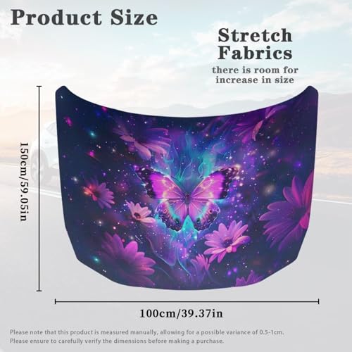 Image of Renewold Car Hood Cover Protector, Auto Hood Wrap Blanket, Butterfly Flower, Full Exterior Covers for Hood, Indoor Outdoor Decoration for Festival Trip Celebration, Vehicle Accessories