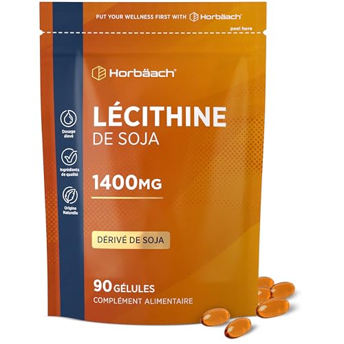 Lécithine de Soja 1400 mg | 90 Gélules | Complément Alimentaire Hautement Dosé | Soy Lecithin Softgels | by Horbaach