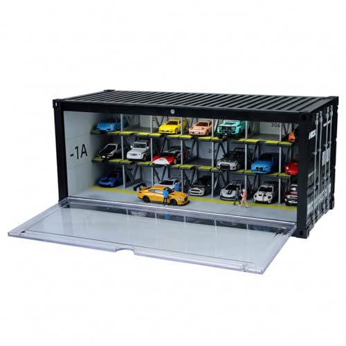 1:64 Diecast Car Display Case with LED Lighting - Multi-Level Parking Garage Diorama Stackable & Linkable Storage Organizer for Hot Wheels Matchbox
