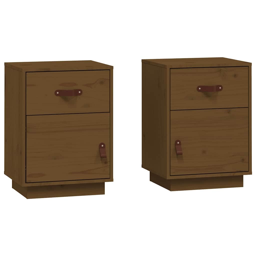 Table de chevet marron miel en bois de pin massif robuste