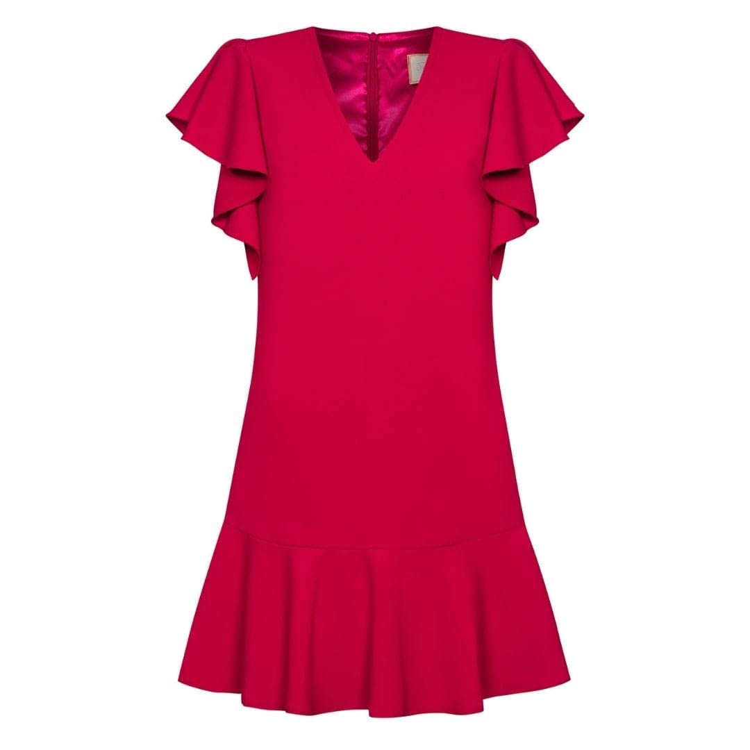 Swing Fashion Megan | Rot | XL Coctel de Mujer Festivo Fiesta Verano Noche Volantes Casual | Mini Vestido Elegante | Cuello en V | Manga Corta | Rojo | 42